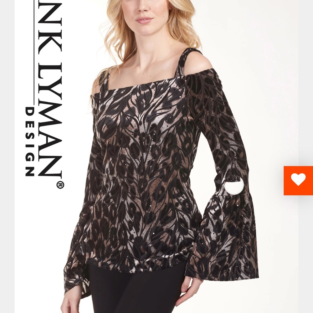 Frank Lyman Design Black and Brown Off-Shoulder Blouse